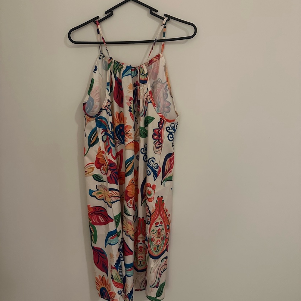 Spaghetti-Strap Mini Dress in White with Multicolor Floral Print